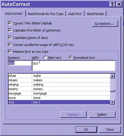 AutoCorrect in MS Word