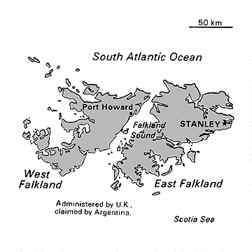 [Country map of Falkland Islands (Islas Malvinas)]