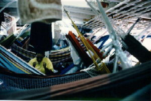 Hammocks onboard an Amazon riverboat