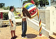 Berimbau-shaped Public Phone.  Copyright Sheila Thomson.  All rights reserved.