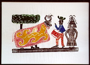 Bumba-meu-boi Woodcut. Copyright Sheila Thomson. All rights reserved.