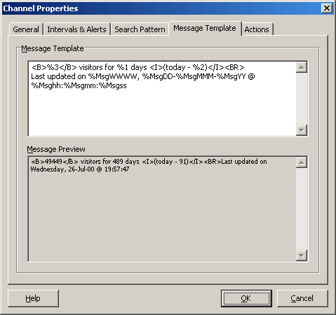 Channel Properties Window -> 'Message Template' Tab