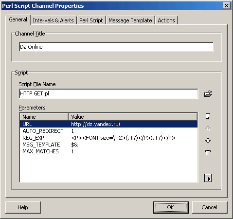 Perl Script Properties Window -> 'General' Tab