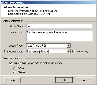 Album properties dialog screenshot