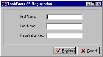 TechFacts 95 Registration Screen