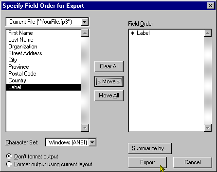 Export Field Order DIalog