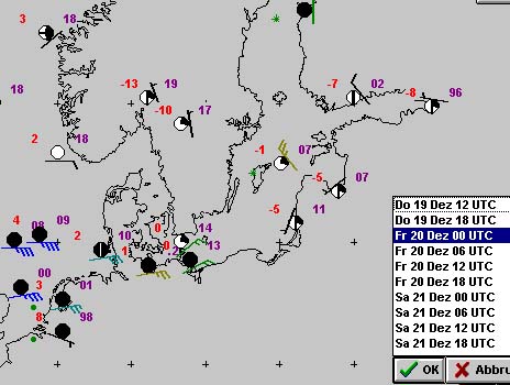 Garfische Darstellung der aktuellen Wettermeldungen