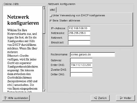 Einrichten des Netzwerks