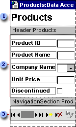 Parts of a data access page in Design view