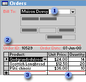 Orders form displaying related information from five tables at once