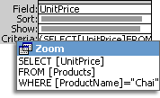 A subquery entered in the Criteria cell defines criteria for a field