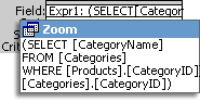 A subquery entered in the field cell defines a field