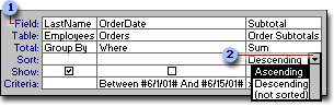 Specifying a sort order in the query design grid