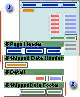 Group header and footer sections in Design view and on a printed report