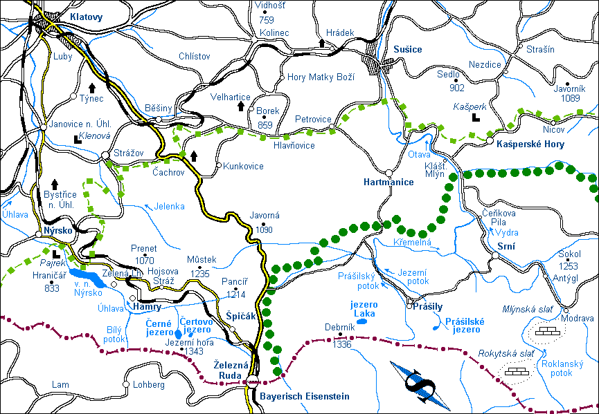 Podrobna mapa zapadni Sumavy