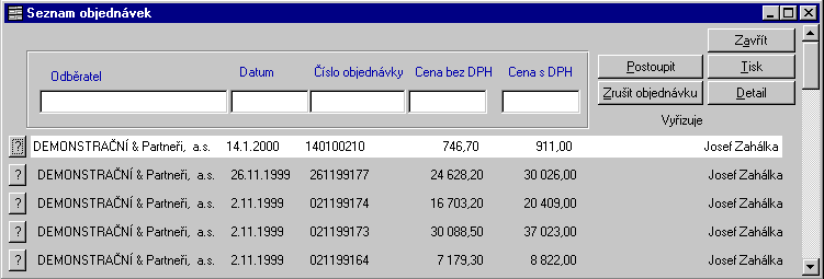 Seznam objednßvek