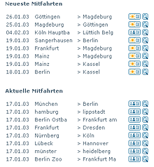 Neueste Mitfahrten bei ticket-mitfahrer.