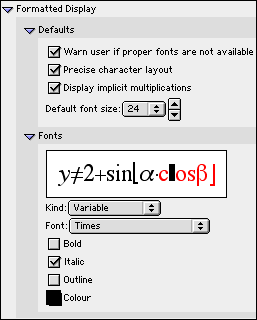 Algebraic Window Formatted Display Preferences