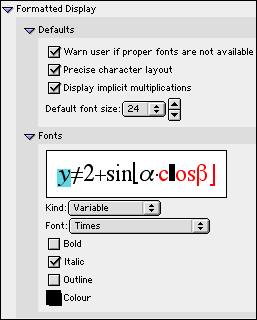 Algebraic Window Formatted Display Preferences