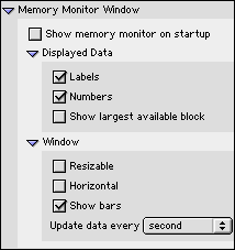 Memory Monitor Window Preferences