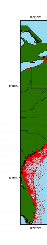 Map showing parsed data for the U.S. Atlantic Coast.