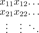 $\displaystyle \left.\vphantom{ \begin{array}{ccc}
x_{11} & x_{12} & \ldots \\
x_{21} & x_{22} & \ldots \\
\vdots & \vdots & \ddots
\end{array} }\right)$