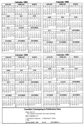 [960W1405 cALENDAR 1984-1987 AND cANADIAN cATALOGUING IN pUBLICATION dATA]