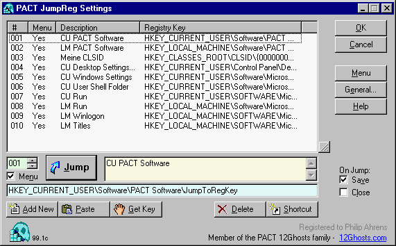 Manage your registry keys - PACT JumpReg!