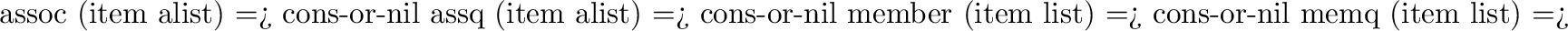 \begin{example}
getf (list indicator default) => value
putf (list indicator new-value) => list
\end{example}